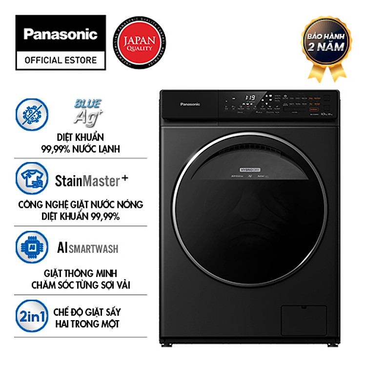 Máy Giặt Sấy Cửa Trước Panasonic 10 Kg giặt 6kg sấy NA-S106FR1BV - Diệt khuẩn đến 99.99% - Giặt sấy 2 trong 1- Hàng Chính Hãng (Đen) - Giao Toàn Quốc