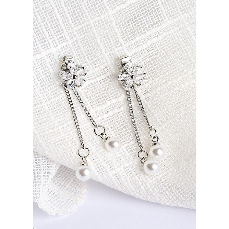 Bông Tai Tua Rua Dài Đính Đá Và Trân Châu Phong Cách Hàn Quốc