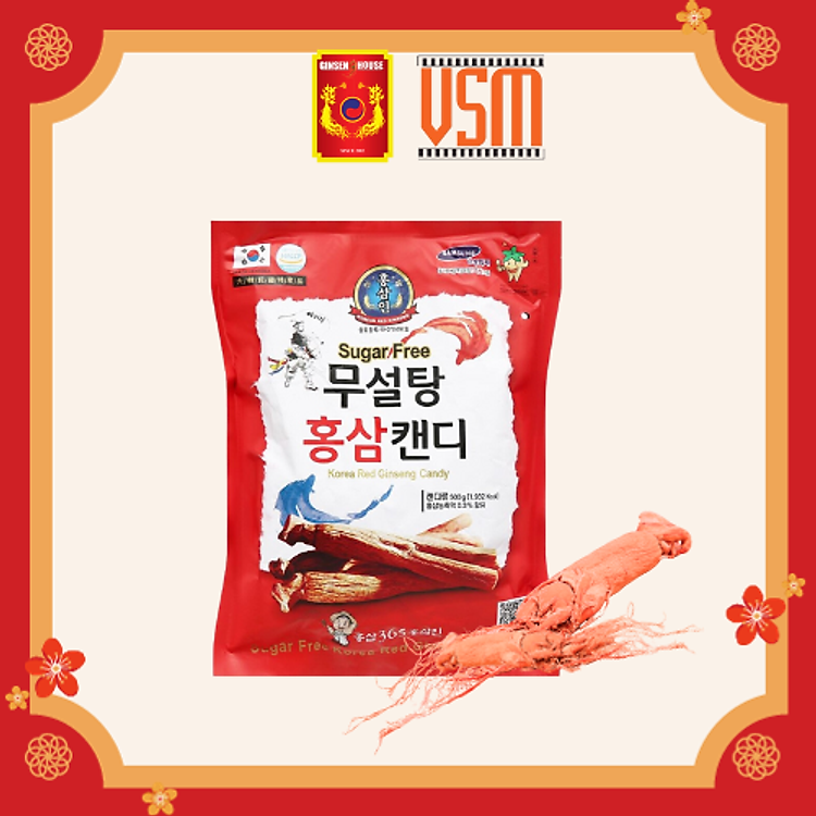 Kẹo Hồng Sâm Hàn Quốc Không Đường Ginseng House - Bịch đỏ 500g - Giảm Mệt Mỏi & Căng Thẳng