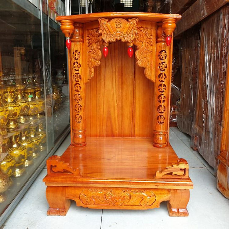 Bàn thờ thần tài ông địa gỗ xoan ngang 56 quỳ họp mẫu mới