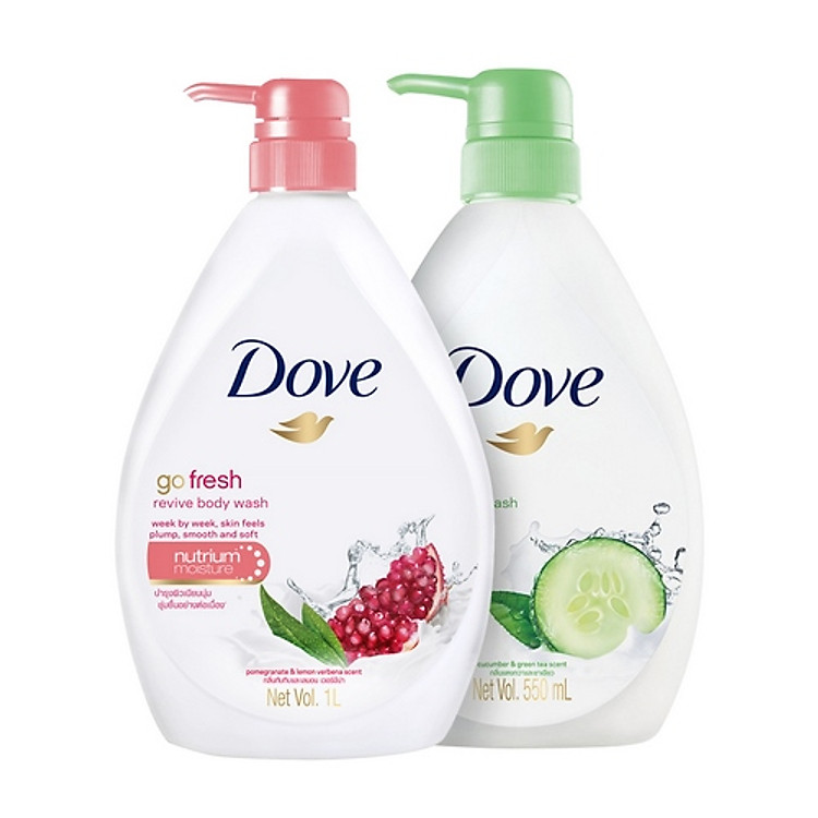 Bộ 2 Sữa tắm dưỡng ẩm Dove Hương Dưa Leo Trà Xanh VÀ Sữa tắm dưỡng ẩm Dove Hương Lựu và Chanh (550mlX2)