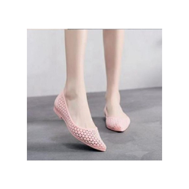 GIẦY NHỰA THƠM DẺO THỜI TRANG CAO CẤP MŨI NHỌN ĐẾ BỆT LỖ NHỎ KHÔNG NƠ ĐI MƯA NỮ GNN08