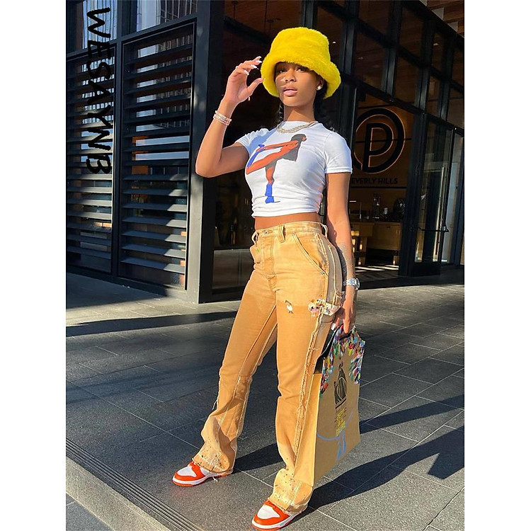 WESAYNB Quần Áo Y2k Quần Jean Hàng Hóa Quần Nữ 2022 Kaki In Hình Quần Baggy Thẳng Quần Dạo Phố