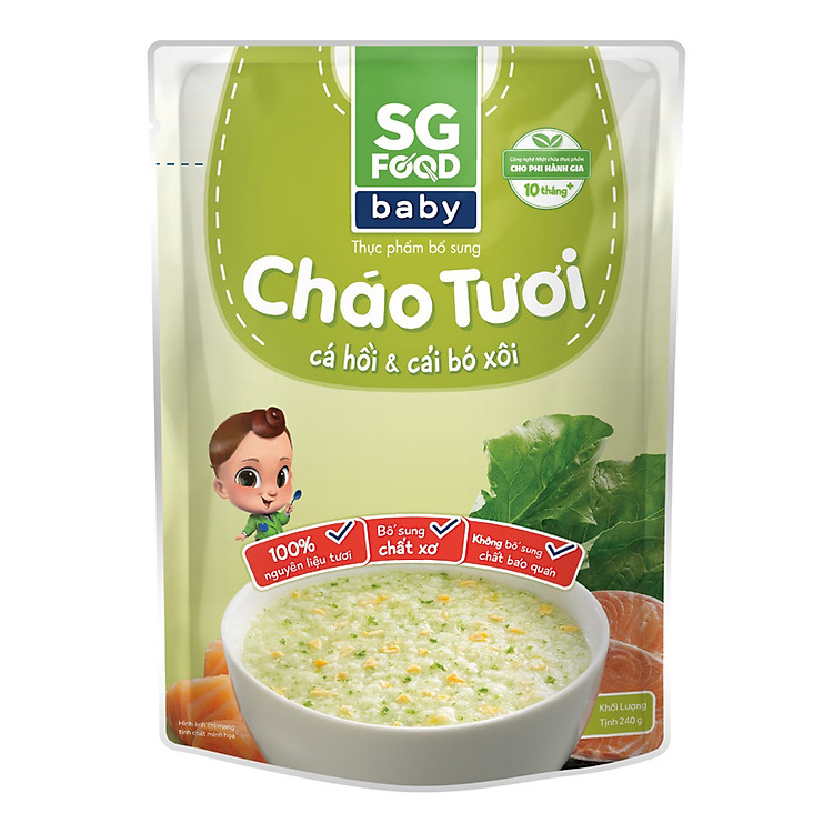 Cháo Tươi Baby Cá Hồi Cải Bó Xôi SG Food (240g)