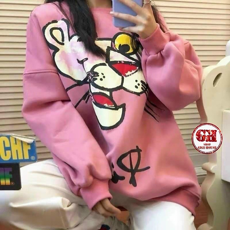 Áo Sweater Hồng In Hình Cực Xinh, Rõ Nét Unisex