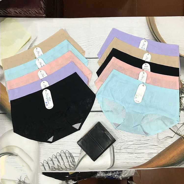 Combo 5 Quần Lót Nữ Su Voan Cao Cấp – Họa Tiết Chữ - Không Đường May – Giao Màu Ngẫu Nhiên – Freesize 43-55kg – Tặng kèm set 10 dây cột tóc thời trang