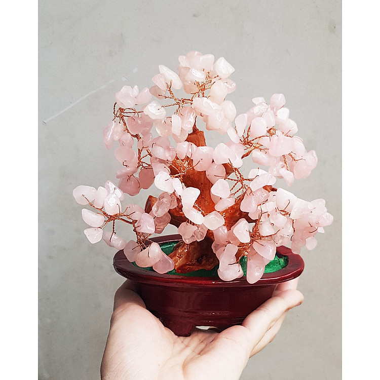 Cây Tài Lộc bằng đá thạch anh thiên nhiên size 16cm - đá thạch anh hồng