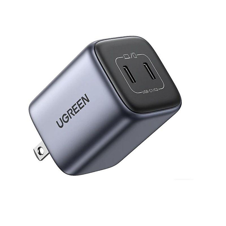 Sạc điện thoại laptop 2 cổng USB-C công nghệ GaN 45W màu đen Ugreen 90572 - Hàng chính hãng