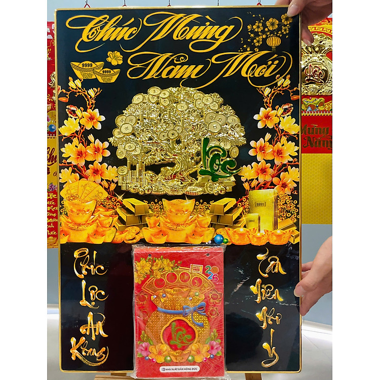 Lịch Tết 2026 - Bìa Gỗ Laminate Tráng Gương Dán Nổi Kích Thước 40x60cm, Gắn Bloc Đại Trọn Bộ (Gồm Bìa + Bloc Lịch)