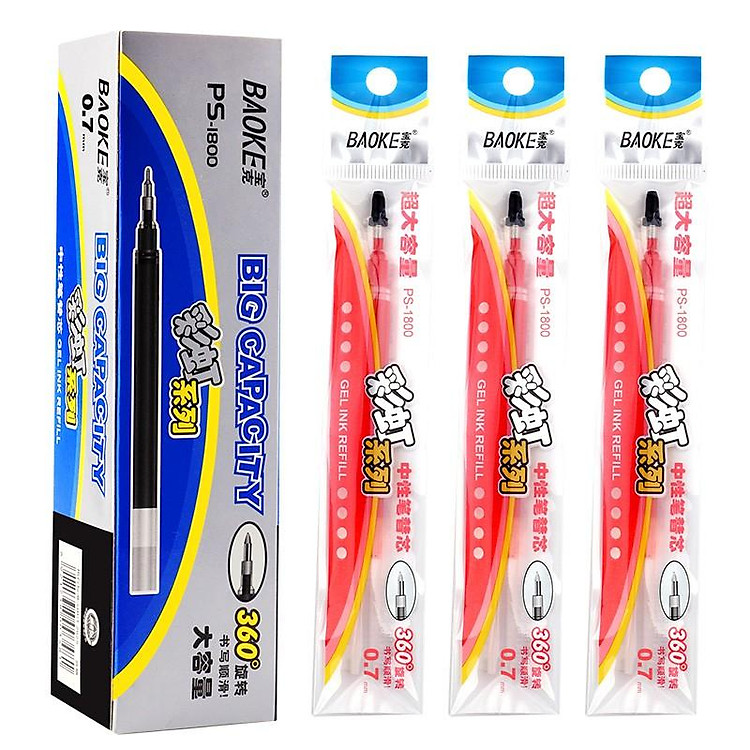 Hộp Ruột Bút Gel Nước Nét (12 cây, 0.5/0.7/1.0mm) – Đỏ 0.7