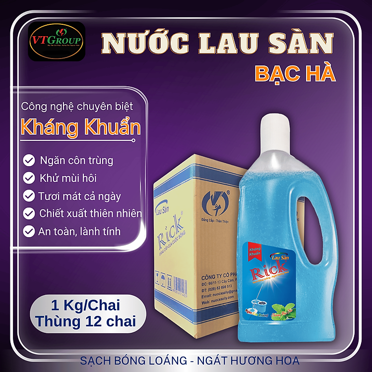 Nước Lau Sàn Rick 1kg (12 chai/thùng) - Tặng 1 Chai Rửa Chén Zily Chanh Dây 750g