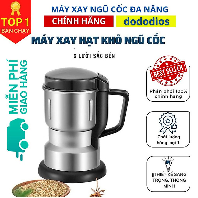Máy xay hạt khô, xay bột, gia vị cà phê đa năng, công suất 300w, 6 lưỡi dao cực bén, chất liệu cối inox - FOOD - Hàng Chính hãng dododios