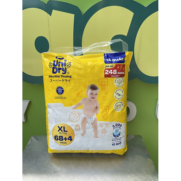 Tã/bỉm quần UniDry siêu khô thoáng mẫu mới giá rẻ gói lớn tiết kiệm đủ size M68+4/ L68+4/ XL68+4/ XXL68+4 miếng