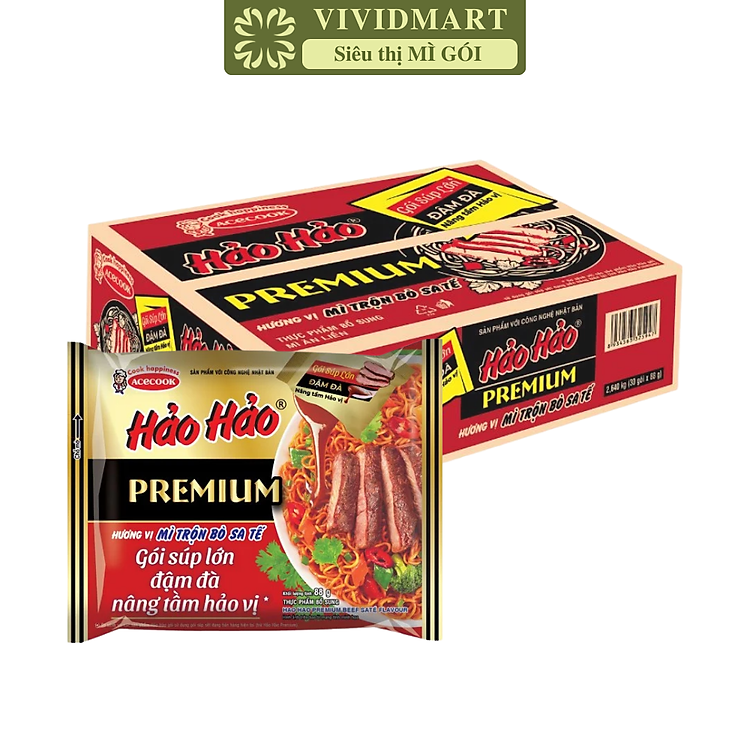 ACECOOK - Mì trộn Hảo Hảo Premium hương vị Bò sa tế, Mì trộn bò sa tế Hảo Hảo, Mì Hảo Hảo cao cấp (88g/gói)