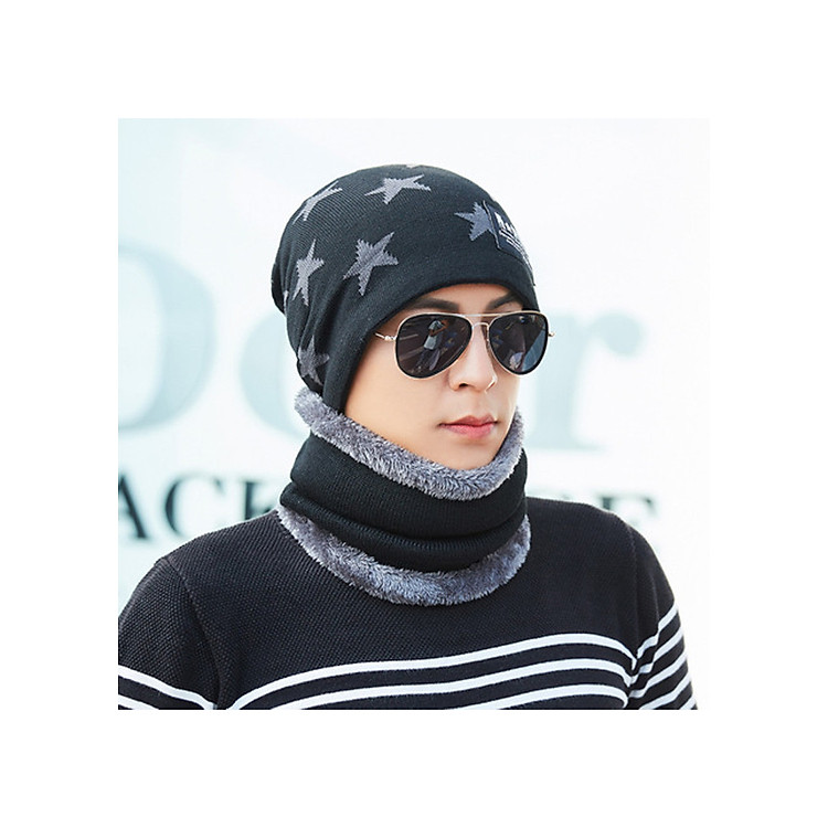 Nón len kèm khăn choàng cổ Nam