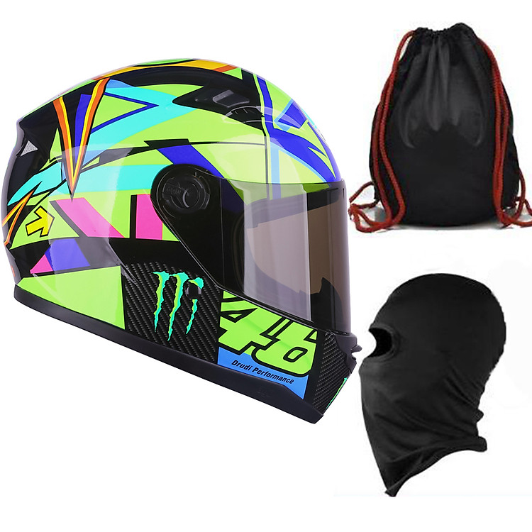 Mũ Bảo Hiểm Đẹp Fullface AGU Tem Đa Sắc + Khăn Ninja + Tặng kèm túi đựng nón chống trầy