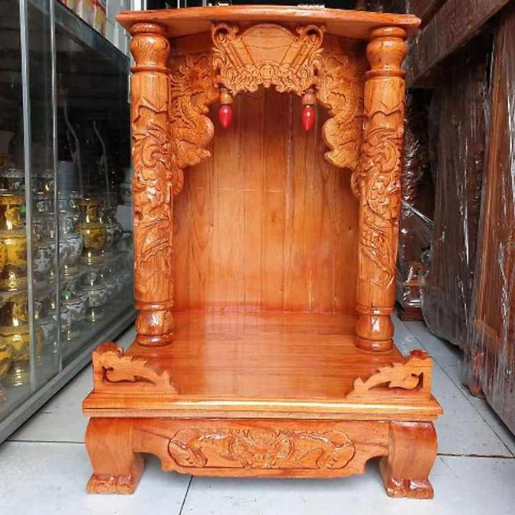 Bàn thờ thần tài ông địa gỗ xoan ngang 48 quỳ trụ