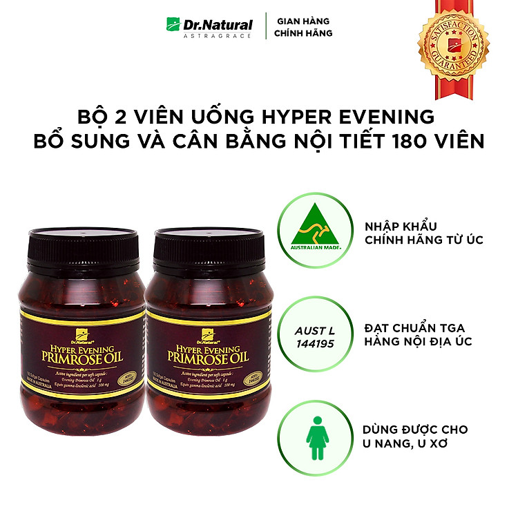 Bộ Sản Phẩm 2 Hộp Viên Uống Bổ Sung Nội Tiết Tố Nữ Úc Dr Natural Hyper Evening Primrose Oil 180 Viên | Hàng Chính Hãng