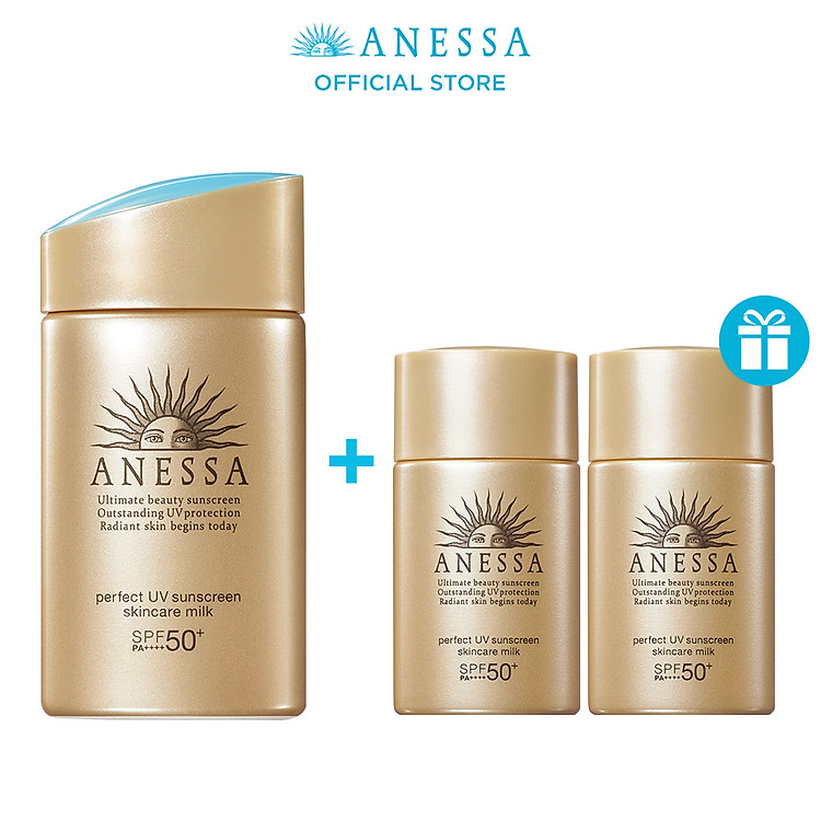 Bộ sản phẩm Kem chống nắng dạng sữa dưỡng da kiềm dầu bảo vệ hoàn hảo (Anessa Gold Milk 60ml + Gold Milk 20ml x2)