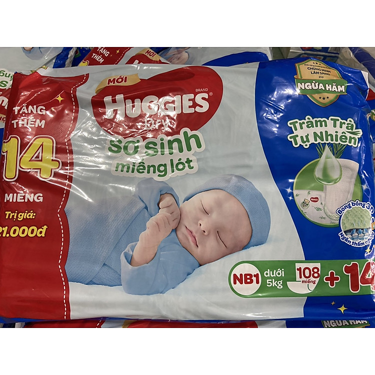 Khuyến Mãi 8 miếng lót - Miếng lót sơ sinh Huggies NB1 108 miếng - HSD luôn mới