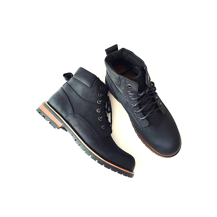 Giày Boot Nam Cao Cổ Buộc Dây Da Bò Thật Nguyên Tấm HN612 (Tặng Vớ và Lót Giày)