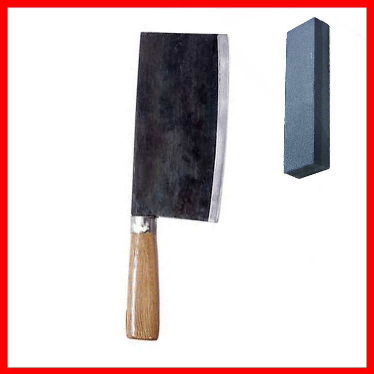 Combo Dao Chặt Xương Gà Vịt Lợn DC01 Kiểu Dáng Nhật Làm Bằng Nhíp Ô Tô, Cán Gỗ Lim Cao Cấp + Tặng Đá Mài Chuyên Dụng Cho Dao