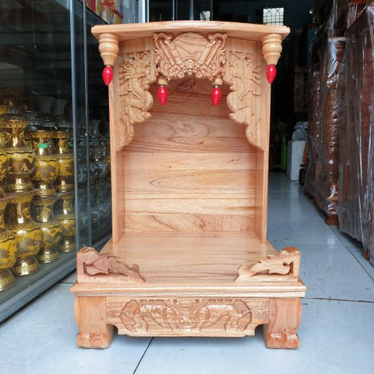 Bàn thờ thần tài ông địa gỗ xoan ngang 40 cm chân quỳ