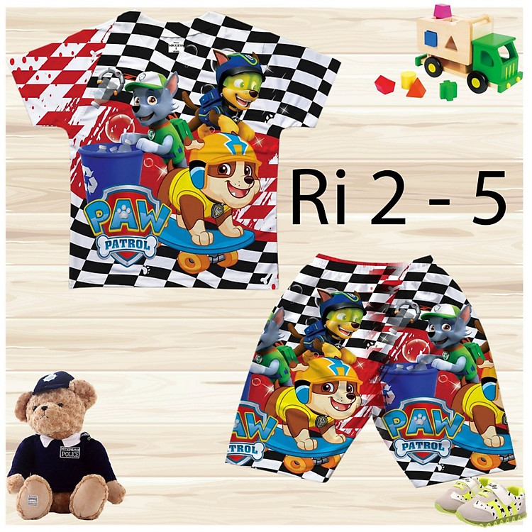 XẢ HÀNG LẺ SIZE Đồ bộ cho bé trai hình chó cứu hộ