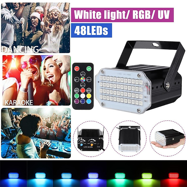 48LEDs Led Strobe Light Sound Activates Colorful Stage Lights Ktv Wedding Light- White -Without Remote control