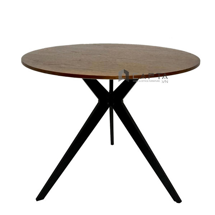 Bàn tiếp khách mặt gỗ 80cm TE1539-08W Bàn gỗ màu tự nhiên tròn 80cm có chân sắt sơn tĩnh điện màu đen
