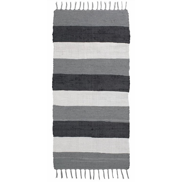 Thảm Phòng Khách JYSK Krimlind Cotton Sọc Đen Xám Trắng 65 x 140cm