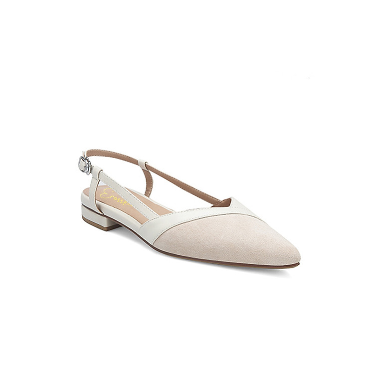 Giày Sandal Nữ Đế Bệt Mũi Nhọn Thời Trang Erosska EL005 ( Màu Kem)