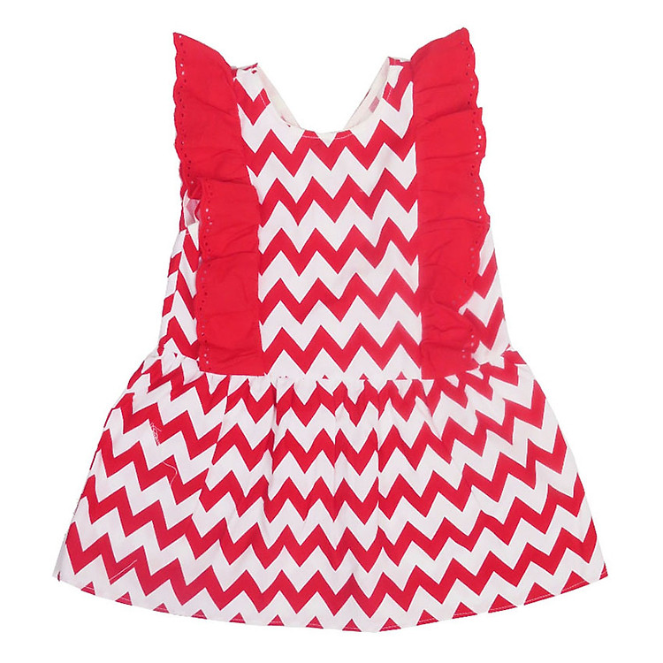 Đầm Bé Gái Bèo Vai Cuckeo HC 460 Họa Tiết Zigzag - Đỏ