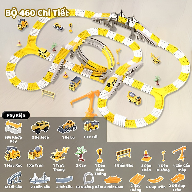 Bộ đồ chơi lắp ghép đường ray Ô tô và Tàu hoả gồm nhiều chi tiết mới nhất 2021