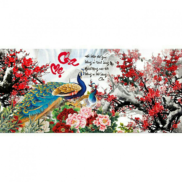 Tranh đính đá CHA MẸ - ĐÔI CÔNG (100 × 50 cm) chưa đính