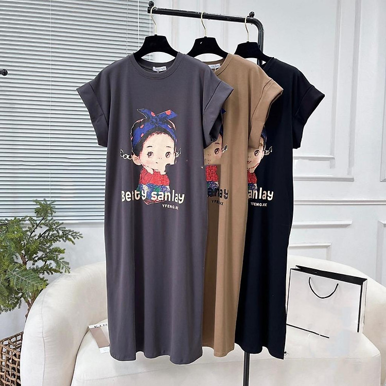 Đầm suông dài,váy xuông phông nữ mặc nhà,mặc bầu chất cotton V38 SUTANO