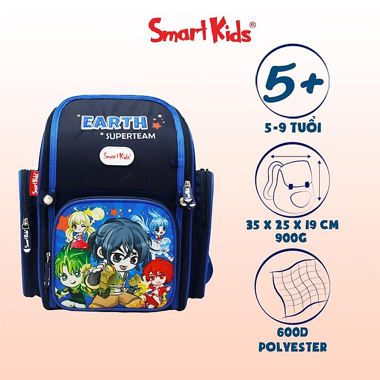 Balo Smartkids chống gù Super Team-Earth B-013 (Xanh đen)