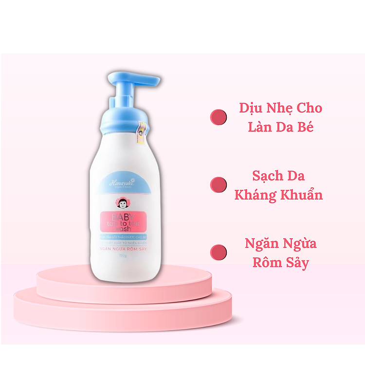 Sữa Tắm Gội Thảo Dược 2 in 1 Cho Bé Hanayuki Chính Hãng Baby Top Toe Wash Dưỡng Ẩm Ngăn Ngừa Rôm Sảy 150g