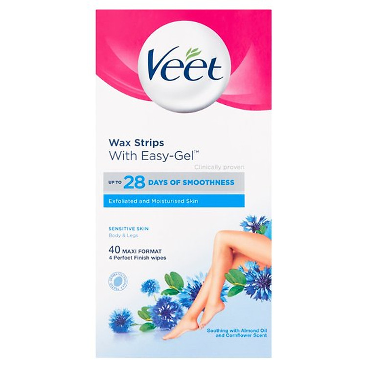 Tẩy lông chân, body da nhạy cảm Veet With Easy Gel Wax Strips Body Legs 40 Miếng