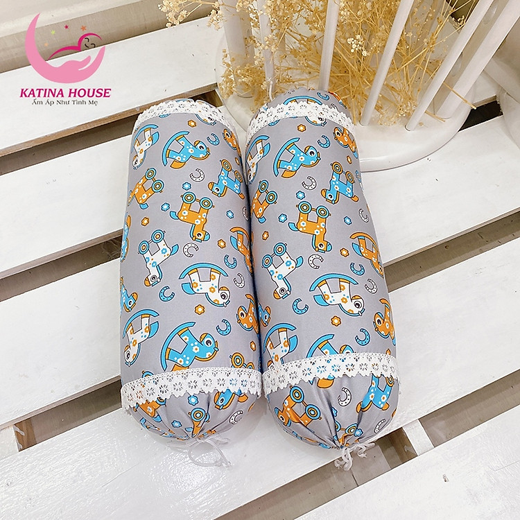 Cặp gối ôm 40cm cho bé sơ sinh Katina House,0-18th, vải tencel mềm mại mát, ruột gòn lông vũ êm ái