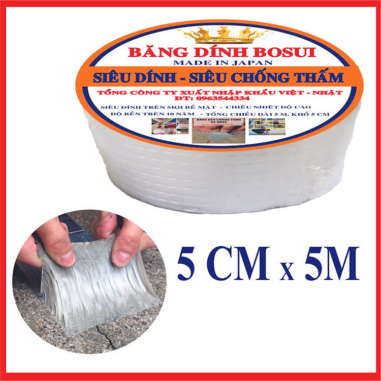 Băng keo chống thấm Bosui nhật bản siêu dính đa năng khổ 5cm x 5m