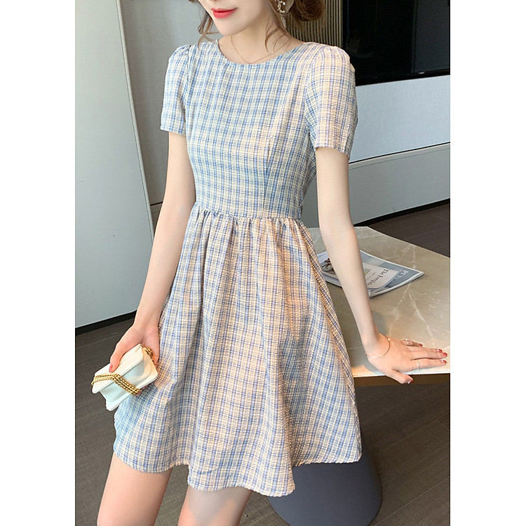 Váy đầm nữ đẹp Louro L2113, mẫu váy babydoll dáng xòe, thắt nơ sau, họa tiết caro nhỏ,chất liệu dobby cao cấp mềm mại lên dáng, tặng quần mặc trong váy cotton siêu bền