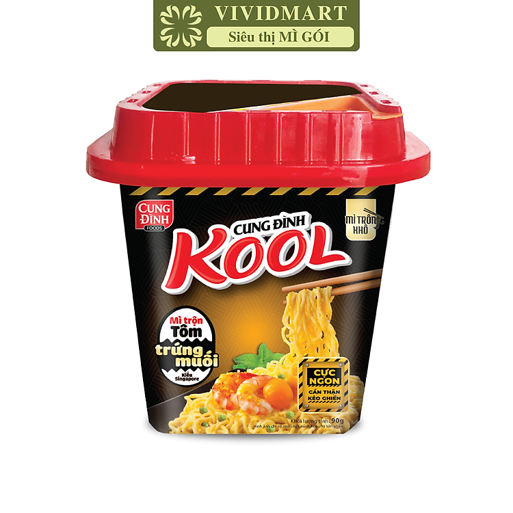 AFOTECH - Mì thố trộn Cung Đình Kool hương vị Tôm trứng muối, Mì trộn trứng muối Cung Đình Kool (90g/thố)