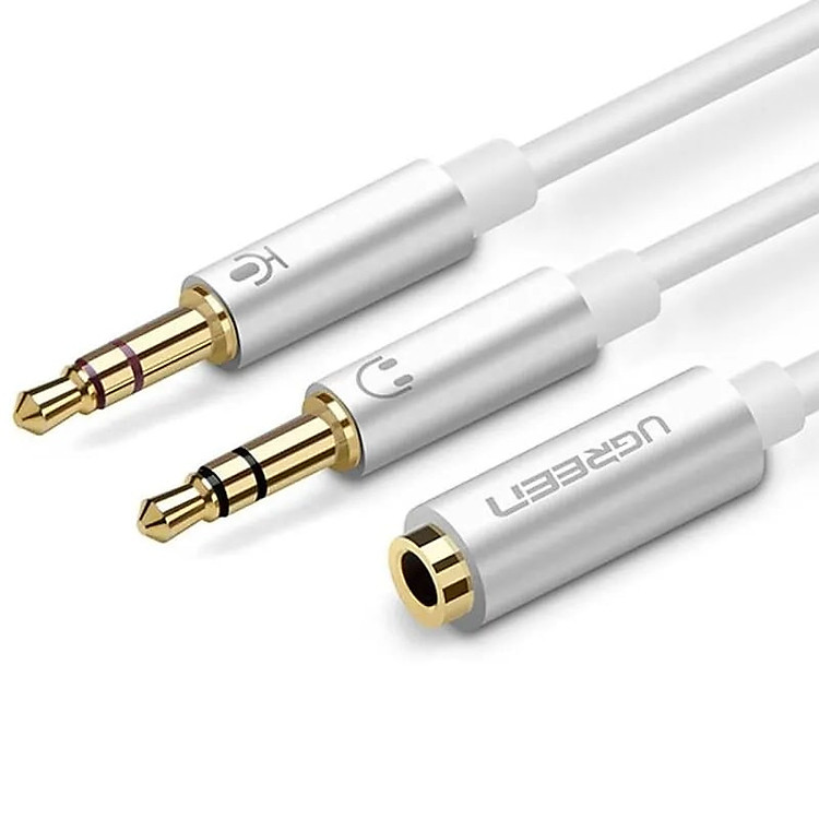 Dây chuyển âm thanh 3.5mm âm sang Jack Mic + Loa dương Ugreen 140LD10790AV 20CM màu Bạc hàng chính hãng