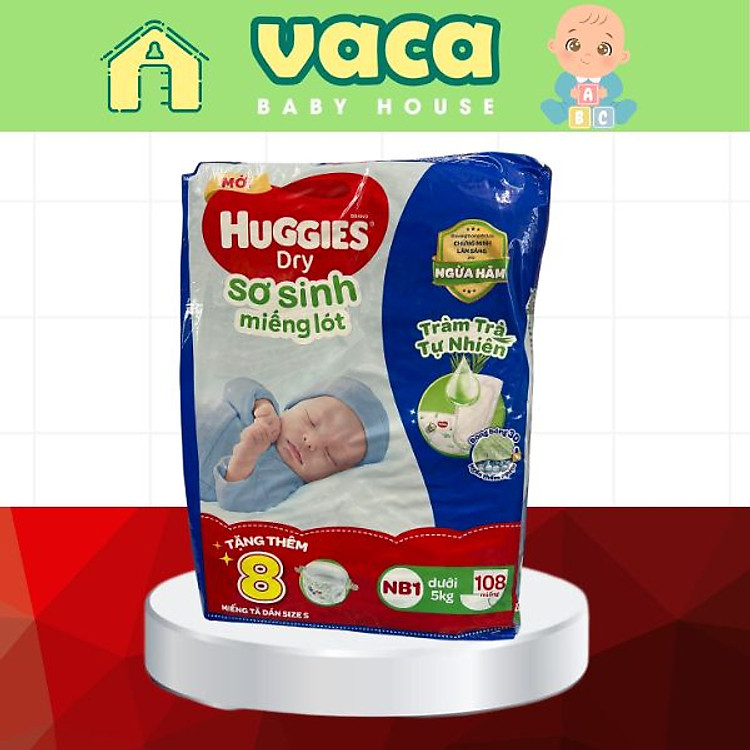 Miếng lót sơ sinh NB1 HUGGIES DRY 108 miếng + 8 miếng