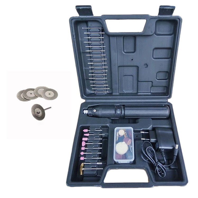 Máy khoan pin mini dùng chạm khắc bonsai 60 chi tiết tặng thêm 5 đĩa cắt phủ kim cương mini