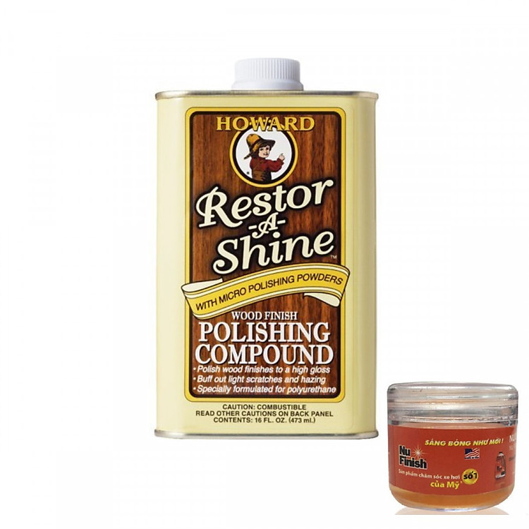 Combo Chất phục hồi sáng bóng đồ gỗ Howard Restor A Shine RS0016 473ml + Tặng nước rửa xe Nu Finish Car Wash 30ml