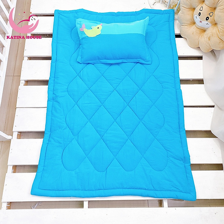 Combo gối nệm cho bé đi học Katina House, vải cotton cara dày dặn, thoáng mát