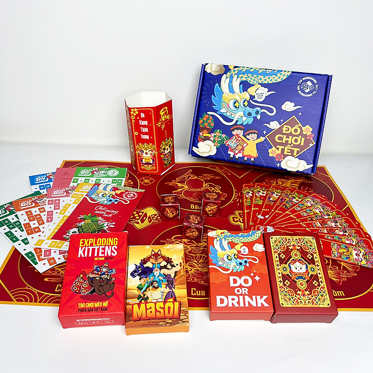 Combo Board Game Đồ Chơi Tết 2024 Xanh gồm Bầu Cua Bài Tây Lô Tô Lì Xì Quẻ Drinking Game Ma Sói Mèo Nổ