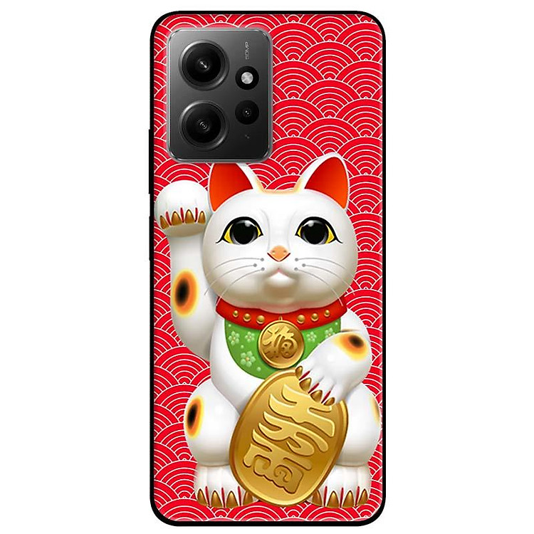 Ốp lưng cho Redmi Note 11 4G - Redmi Note 12 - Redmi Note 12 Pro - Redmi Note 12 Pro 5G - Mèo May Mắn Nền Đỏ 1 - Hàng Chính Hãng